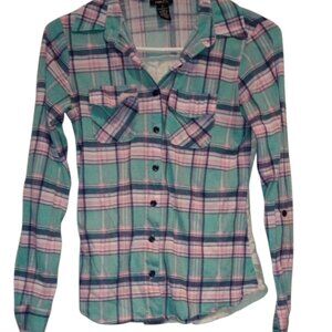 Rue21 Multicolor Plaid Shirt Medium Women’s Y2K Button-Up Top